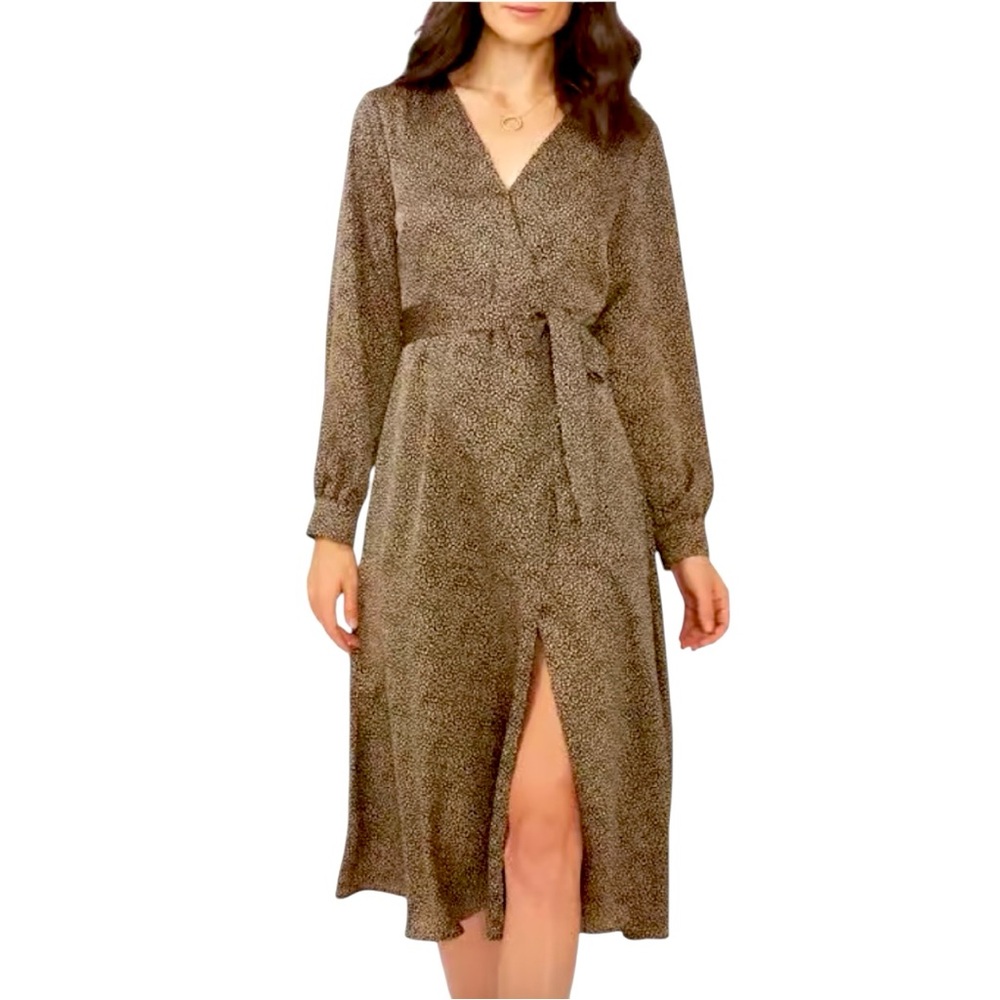 Vince‎ Camuto Abstract Cheetah Print Long Sleeve Midi Dress Wrap Bodice Small